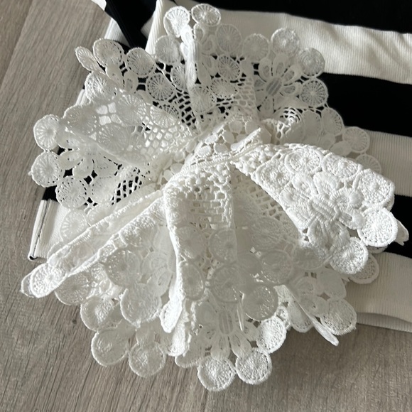 English factory lace ruffle sleeve striped off the shoulder top - Picture 10 of 13